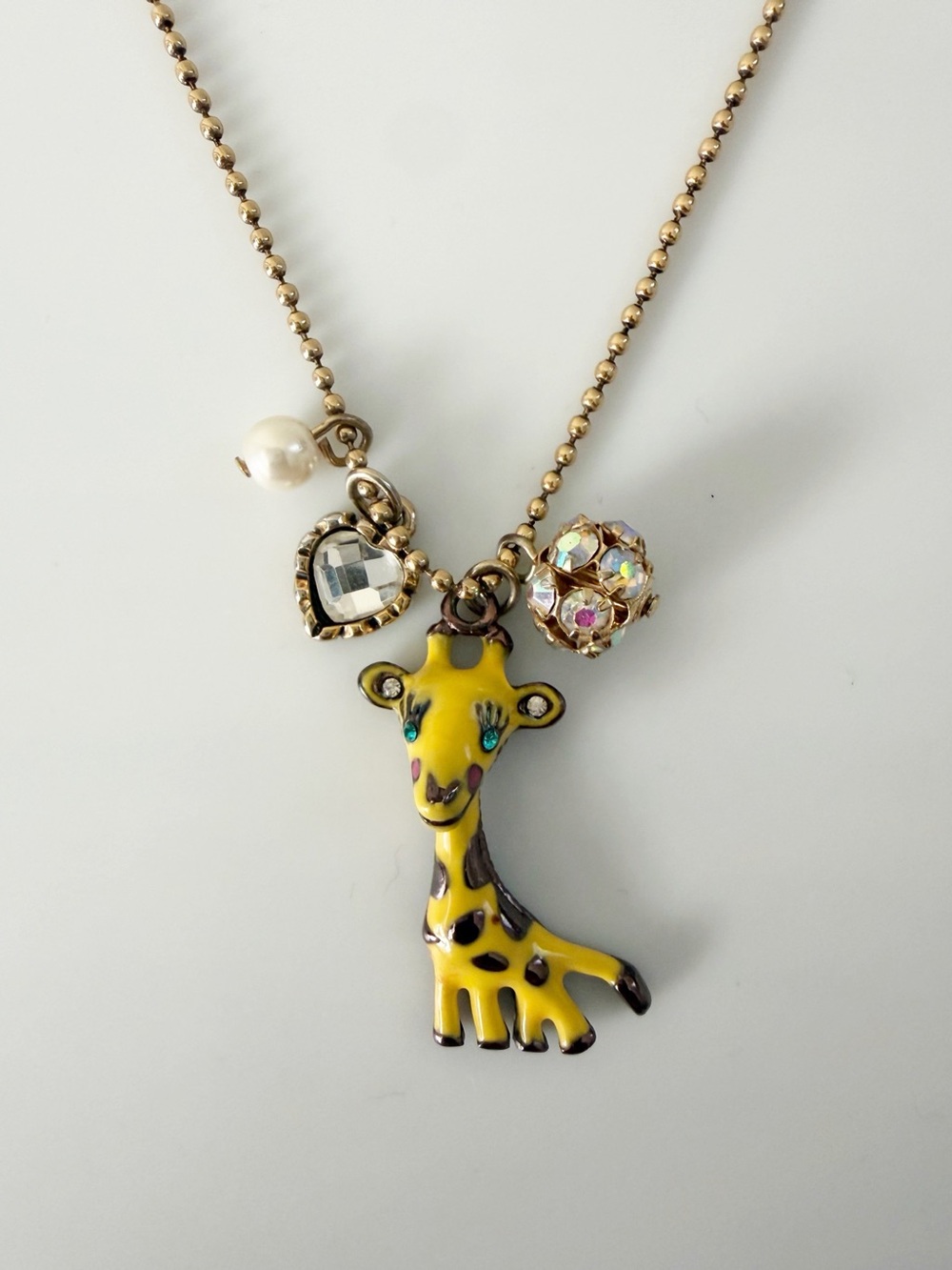 Betsey Johnson Gold Tone Enamel Giraffe Pendant Necklace